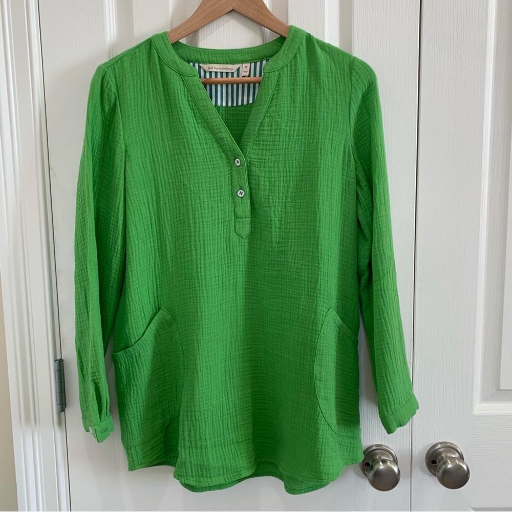 Soft Surroundings Green Soft Cotton Textured Tunic Top P Small